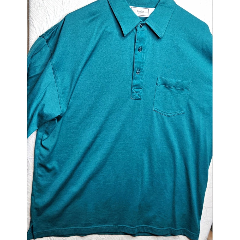 Classics by Palmland Men's XL Teal Long Sleeve Polo Shirt Pocket